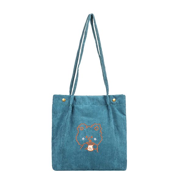 Corduroy Totes Bag Ladies Corduroy Shoulder Bag Cute Cartoon Embroidery :'D - Picture 1 of 7